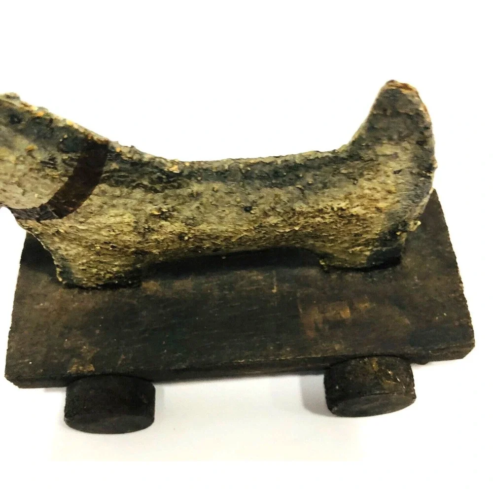 Vintage Tin Metal Wood Dog Puppy Pull Toy Terrier Hand Paint Primitive‎ Country